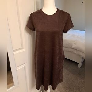 J. McLaughlin Cap Sleeve Swing Dress Brown Small Light Weight Faux Suade